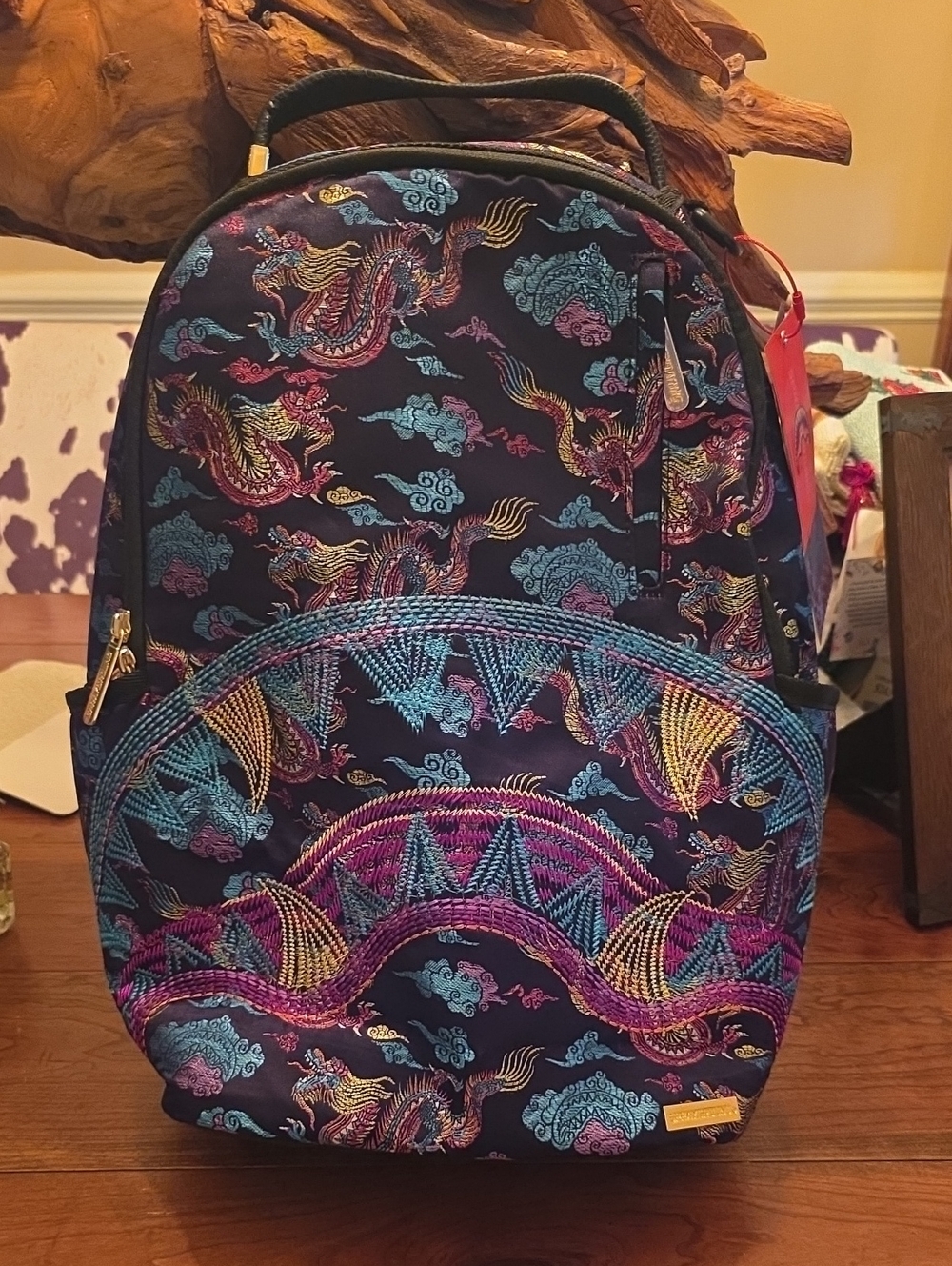 Spraygrpund - Embroidered Dragon Pattern Women's Backpack - Black & Multicolor